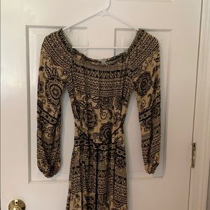 Long sleeve patterned off the shoulder dress